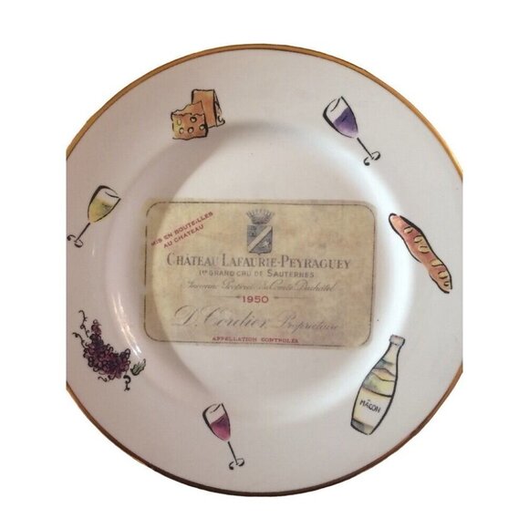 Rosanna 8" Plates Wine Chateau Haul-Bages & Lafaurie-Peyraguey Set Of‎ 2 Italy - Picture 5 of 10